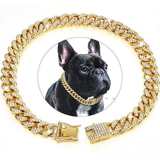 Luxury Cuban Chain Dog Collar – Gold Plated Metal